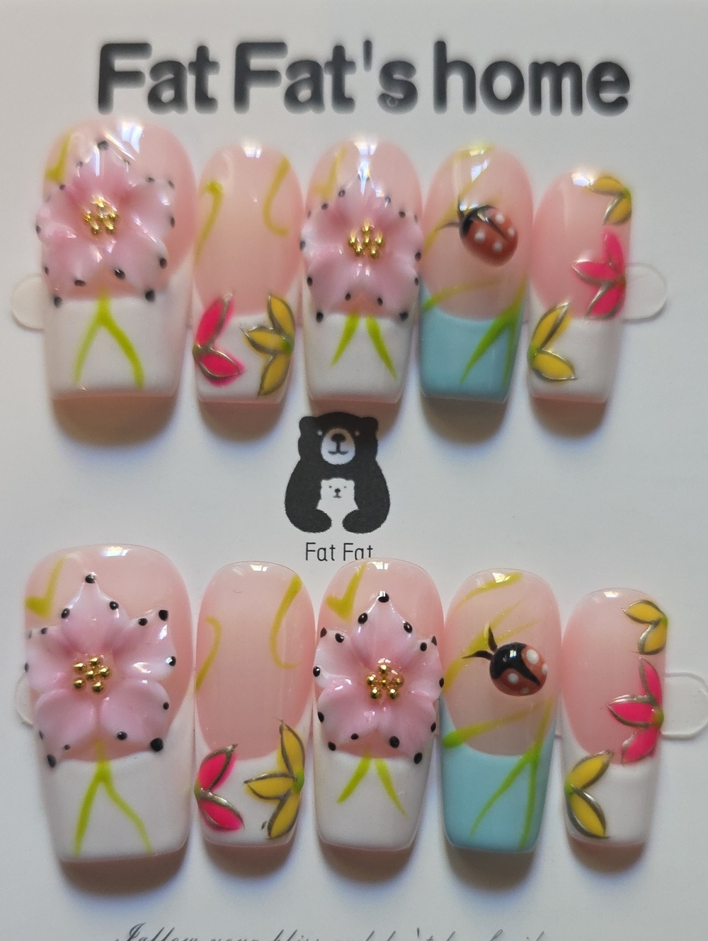 Fat Fat Pink Floral Press-On Nails – Spring Petal Design Size Large
